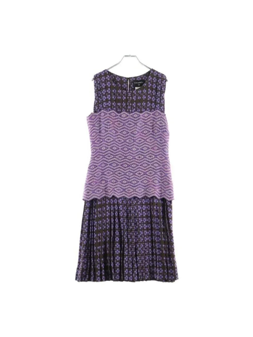 Chanel Dress Sleeveless Pleated Yolen Wool Purple